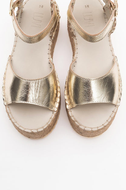 Serez - Gold Leather Platform Espadrilles Sandal (Women)