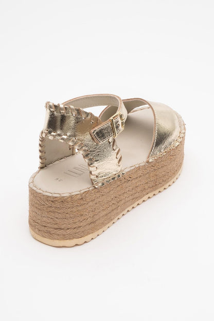 Serez - Gold Leather Platform Espadrilles Sandal (Women)