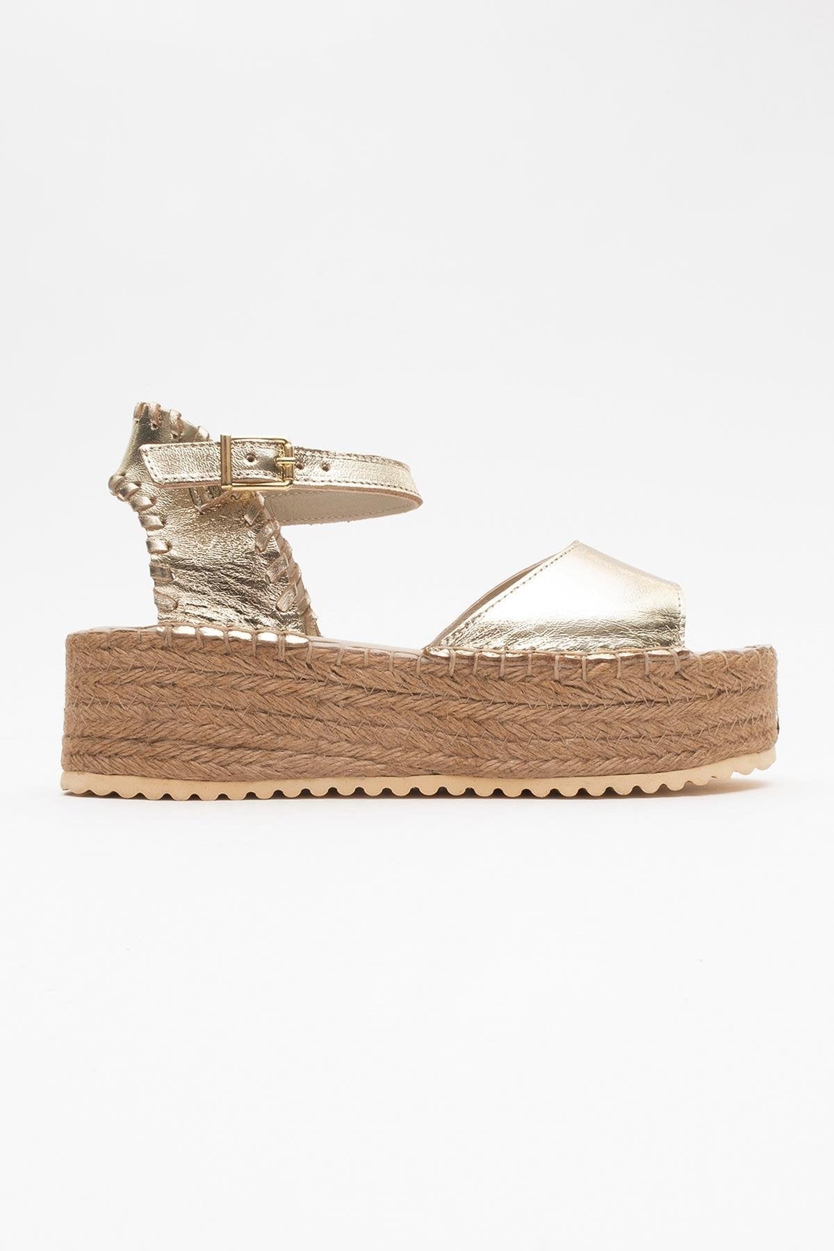 Serez - Gold Leather Platform Espadrilles Sandal (Women)