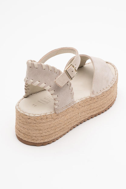 Serez - Beige Suede Leather Platform Espadrilles Sandal (Women)