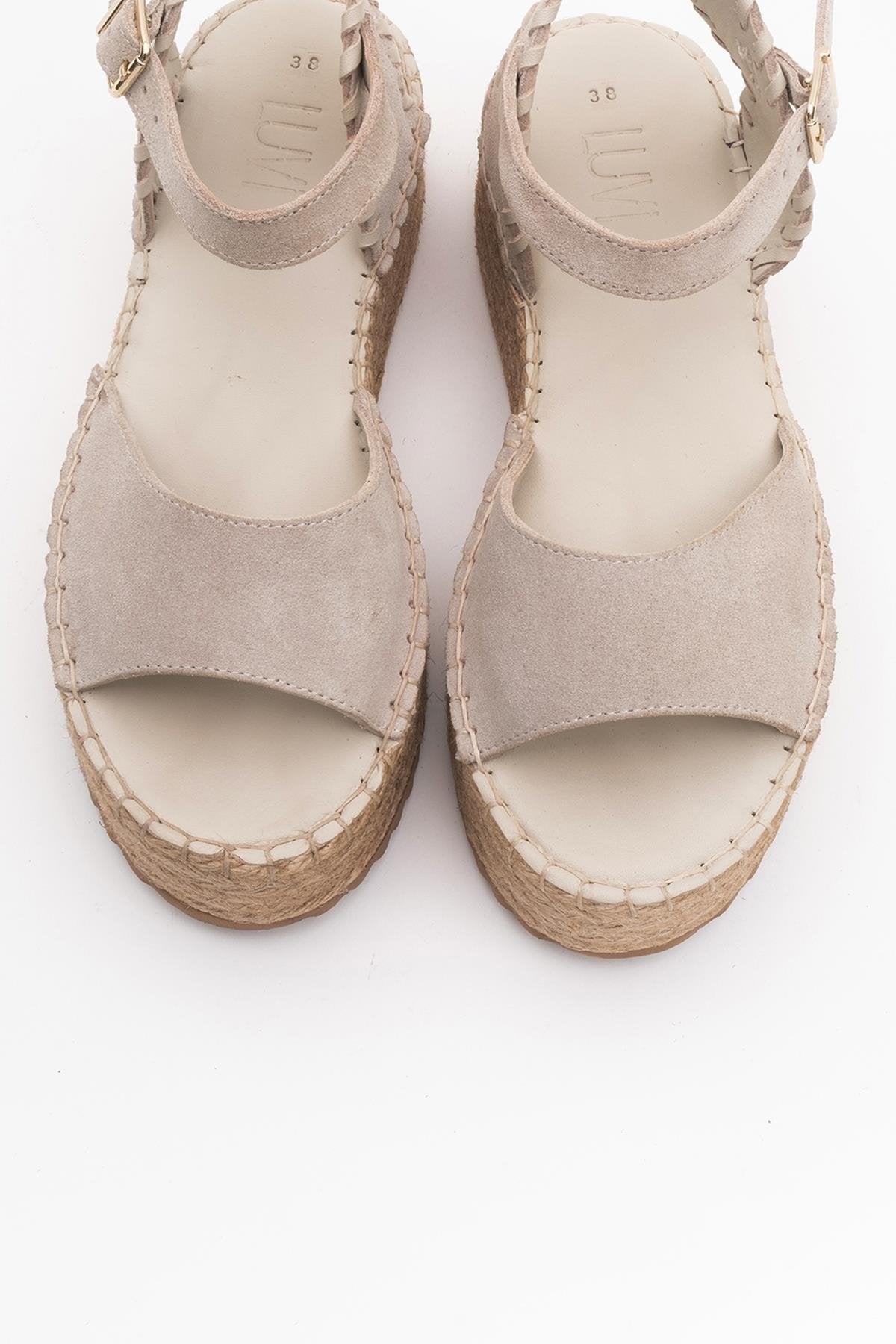 Serez - Beige Suede Leather Platform Espadrilles Sandal (Women)