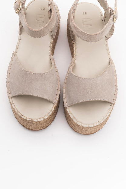 Serez - Beige Suede Leather Platform Espadrilles Sandal (Women)