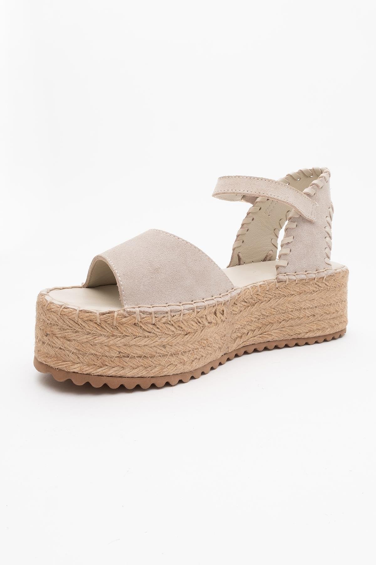 Serez - Beige Suede Leather Platform Espadrilles Sandal (Women)
