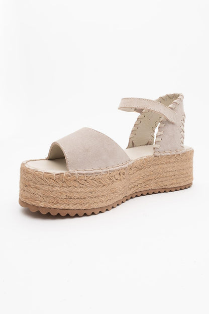 Serez - Beige Suede Leather Platform Espadrilles Sandal (Women)
