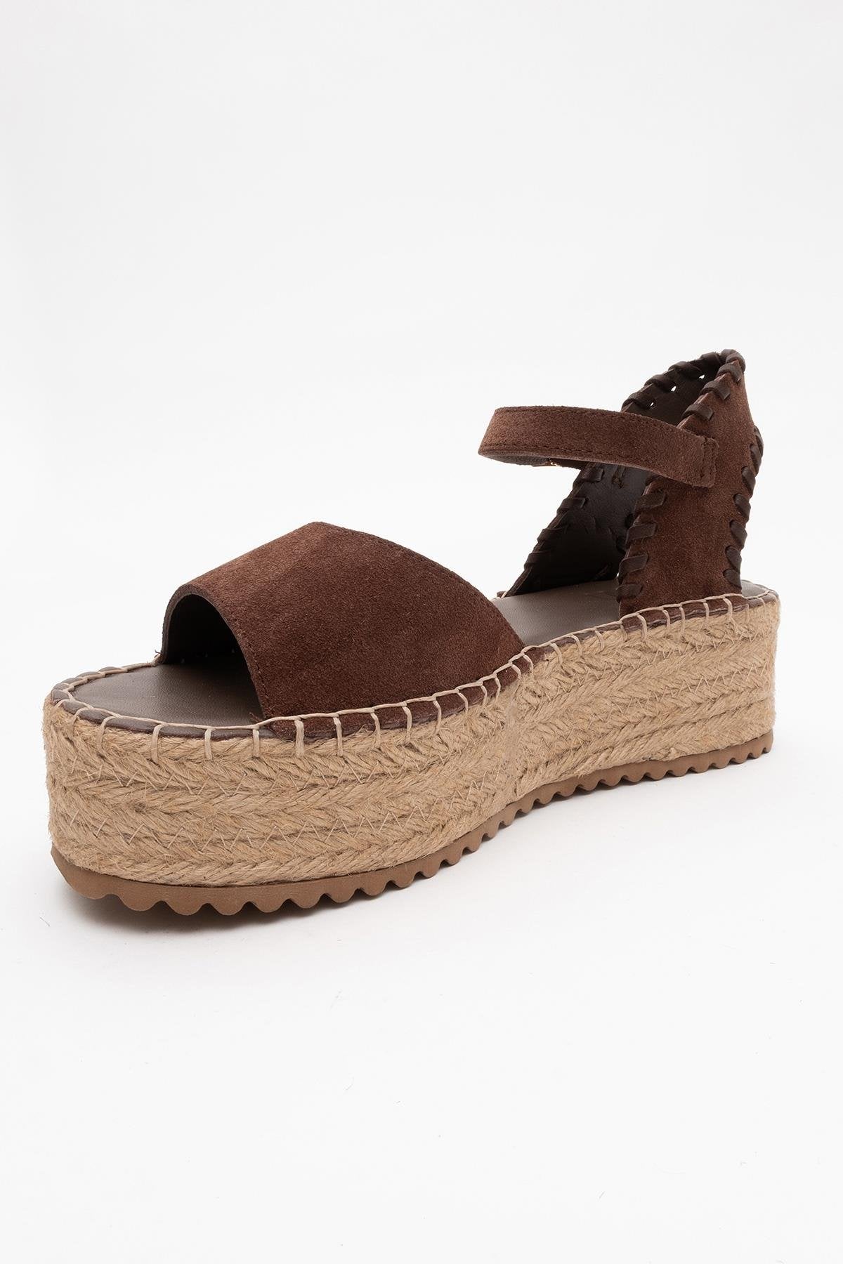 Serez - Brown Suede Leather Platform Espadrilles Sandal (Women)