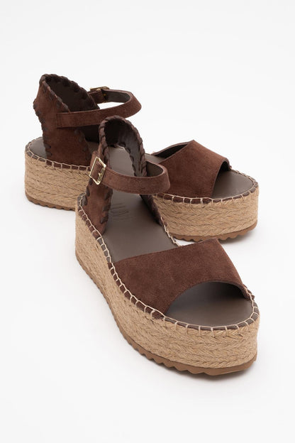 Serez - Brown Suede Leather Platform Espadrilles Sandal (Women)