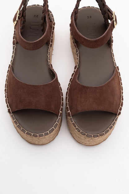 Serez - Brown Suede Leather Platform Espadrilles Sandal (Women)