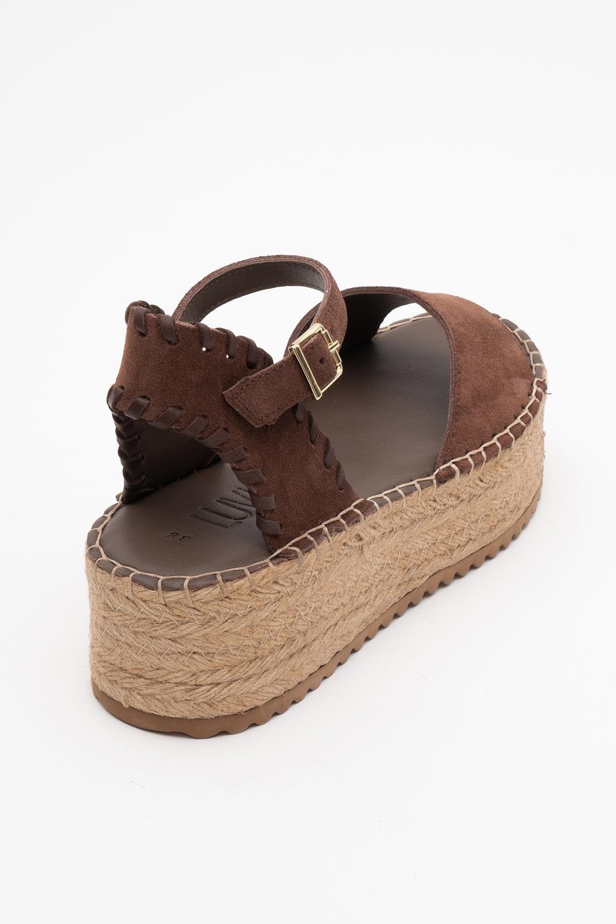 Serez - Brown Suede Leather Platform Espadrilles Sandal (Women)