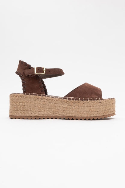Serez - Brown Suede Leather Platform Espadrilles Sandal (Women)