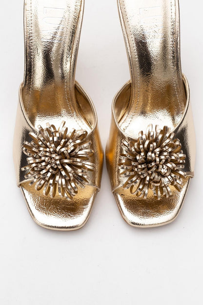 Shana Gold Floral Stiletto Heel Mule (Woman)