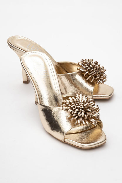 Shana Gold Floral Stiletto Heel Mule (Woman)