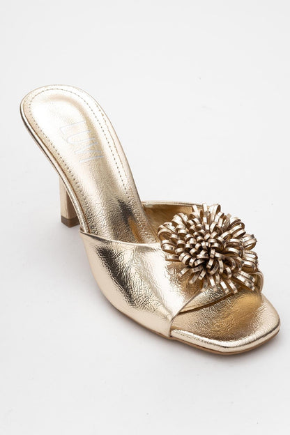 Shana Gold Floral Stiletto Heel Mule (Woman)