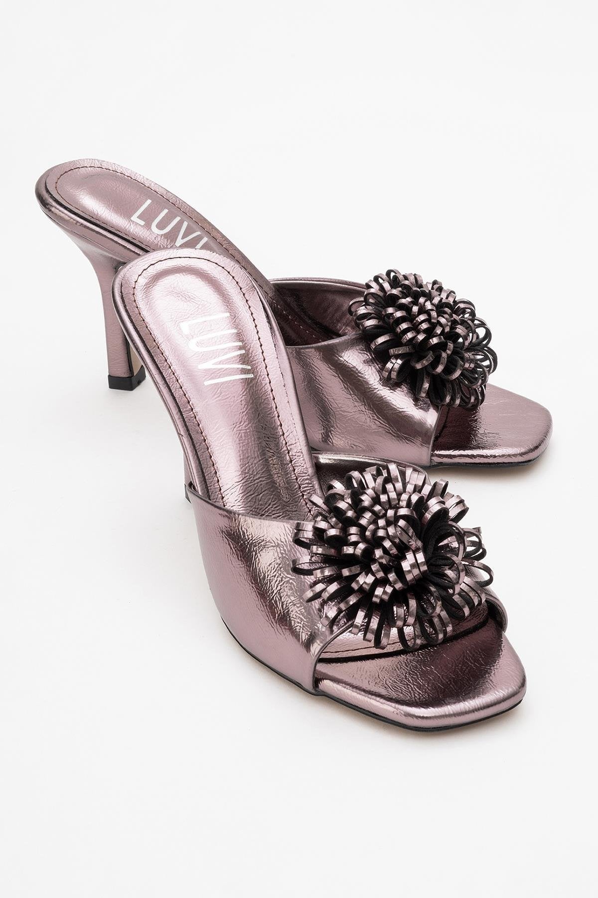 Shana Platinum Floral Stiletto Heel Mule (Woman)