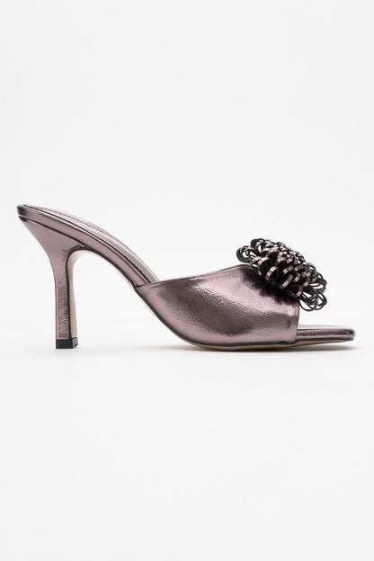 Shana Platinum Floral Stiletto Heel Mule (Woman)