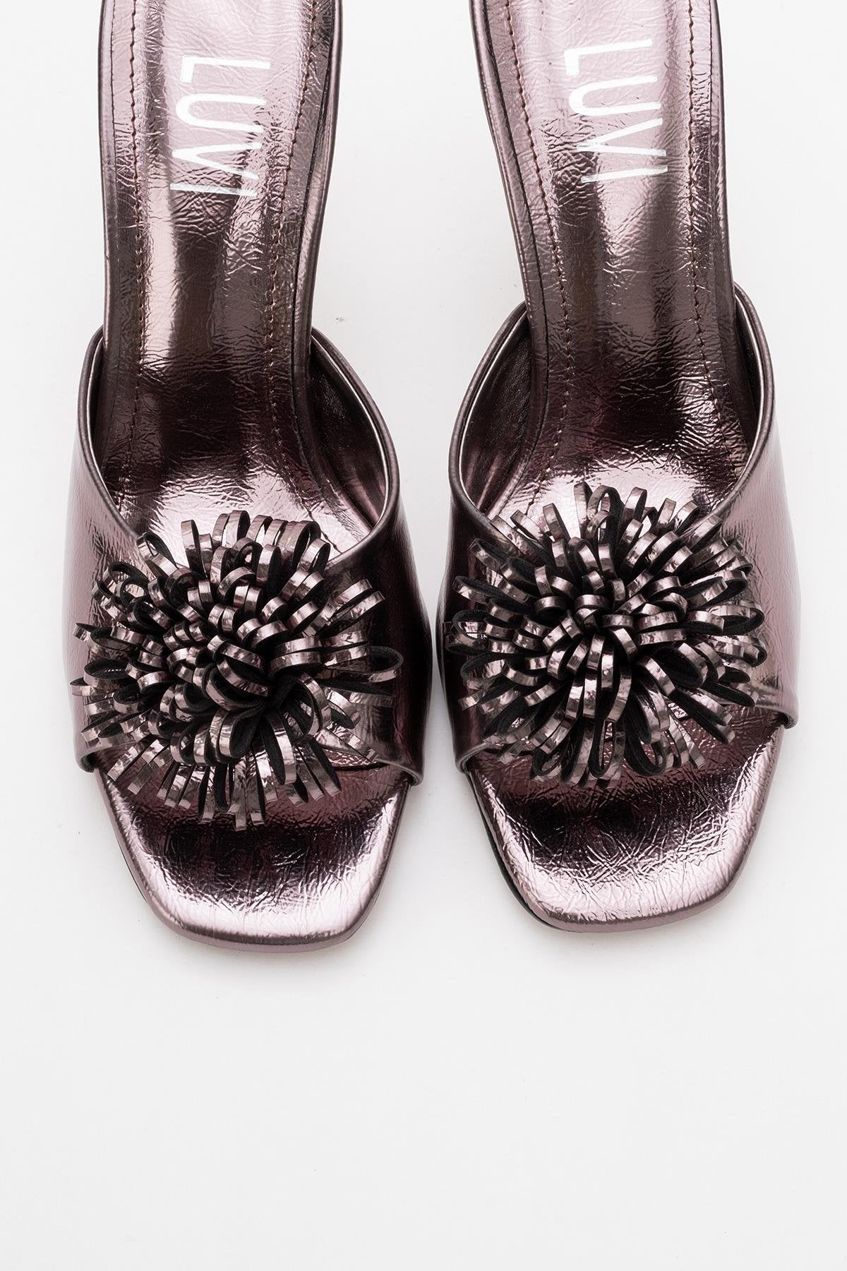 Shana Platinum Floral Stiletto Heel Mule (Woman)