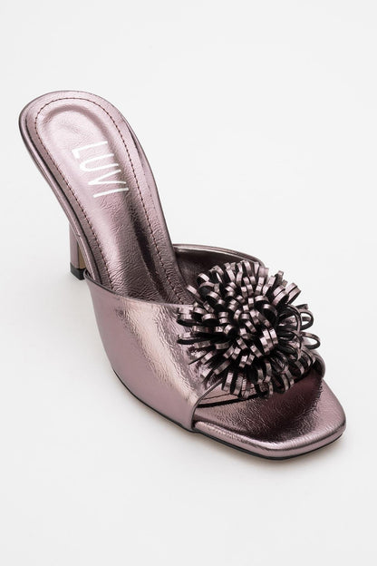 Shana Platinum Floral Stiletto Heel Mule (Woman)