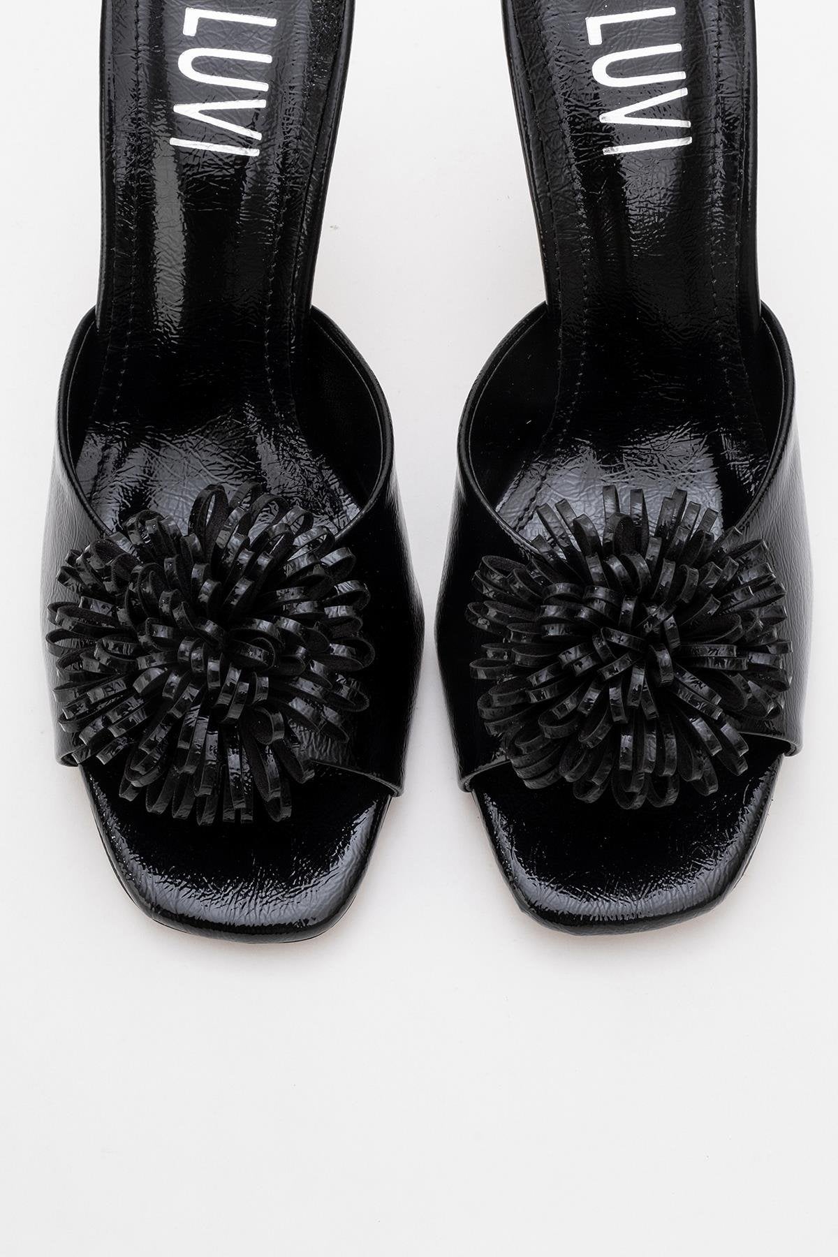 Shana Black Floral Stiletto Heel Mule (Woman)