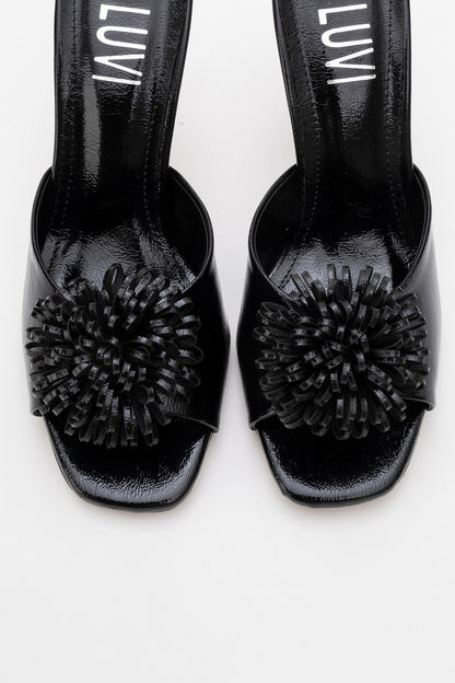 Shana Black Floral Stiletto Heel Mule (Woman)