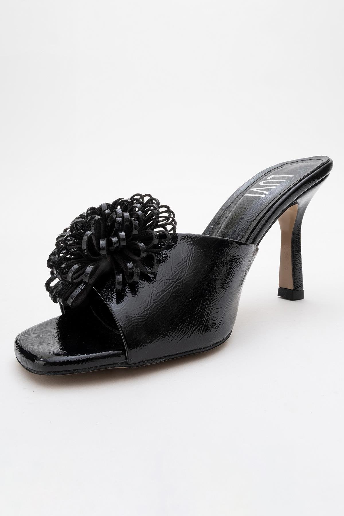 Shana Black Floral Stiletto Heel Mule (Woman)