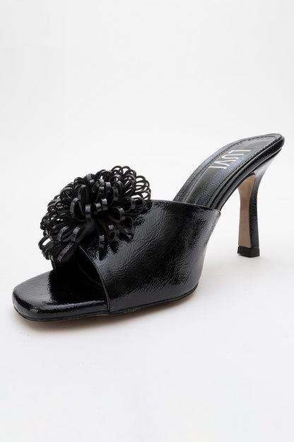 Shana Black Floral Stiletto Heel Mule (Woman)