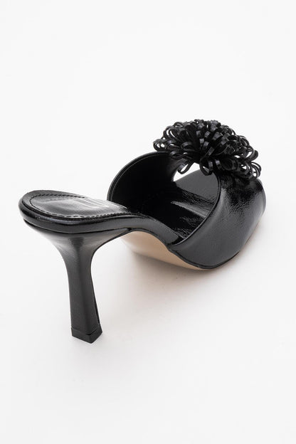 Shana Black Floral Stiletto Heel Mule (Woman)