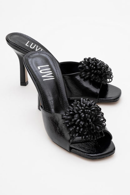 Shana Black Floral Stiletto Heel Mule (Woman)