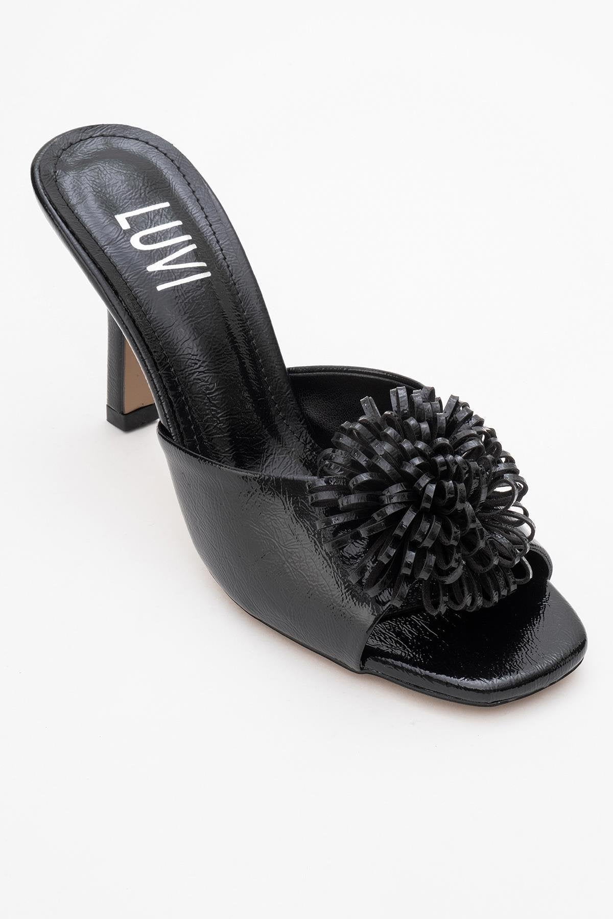 Shana Black Floral Stiletto Heel Mule (Woman)