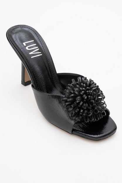 Shana Black Floral Stiletto Heel Mule (Woman)