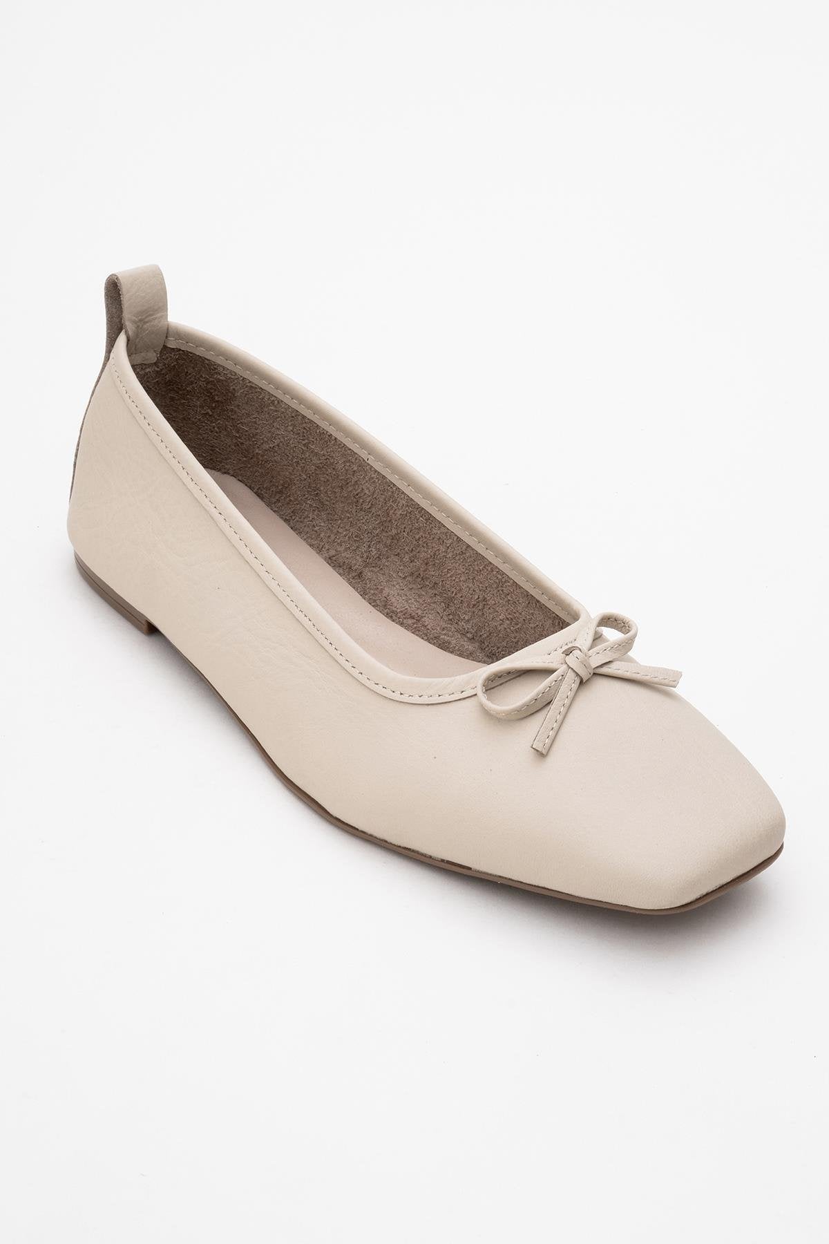 Sosa - Light Beige Leather Ballet Flats (Women)