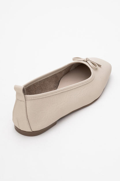 Sosa - Light Beige Leather Ballet Flats (Women)