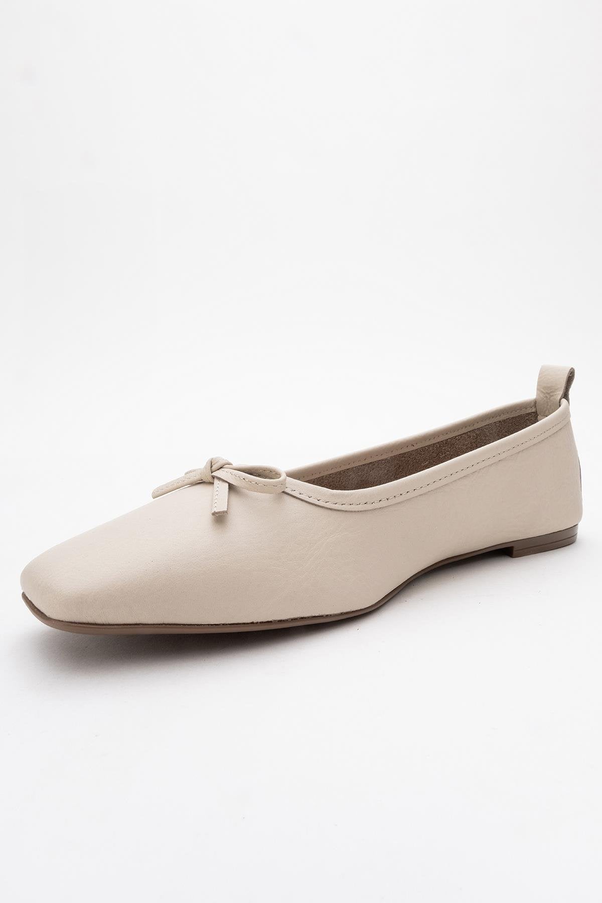 Sosa - Light Beige Leather Ballet Flats (Women)