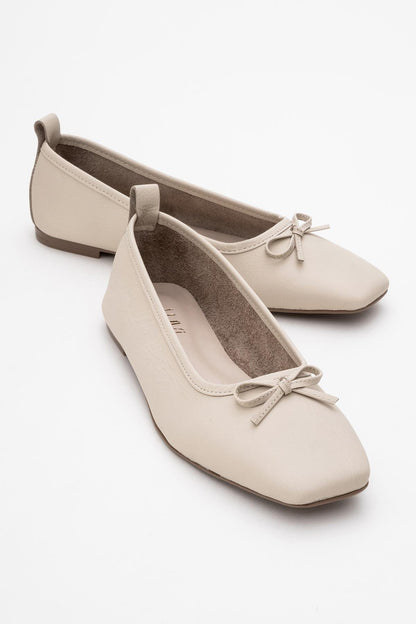 Sosa - Light Beige Leather Ballet Flats (Women)