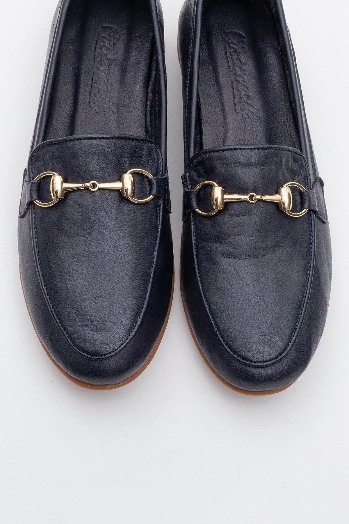 Rory - Dark Blue Leather Bit Loafers