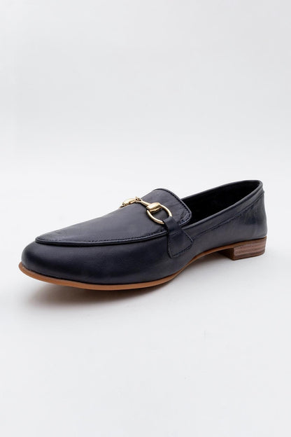 Rory - Dark Blue Leather Bit Loafers
