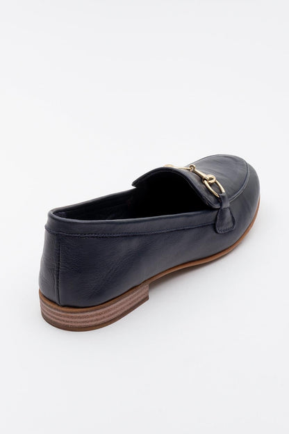 Rory - Dark Blue Leather Bit Loafers