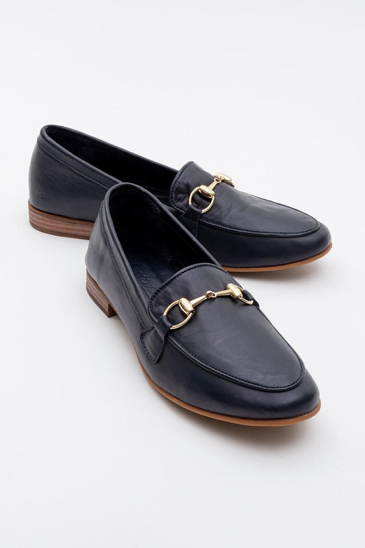 Rory - Dark Blue Leather Bit Loafers
