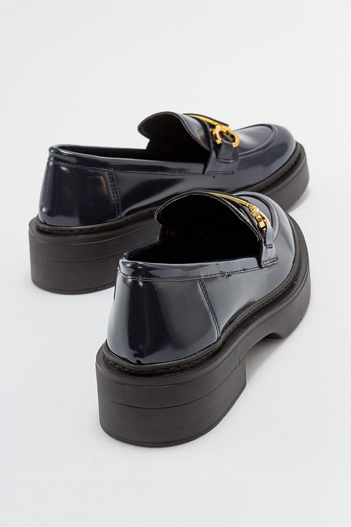 Simone - Navy Patent Bit Platform Loafers