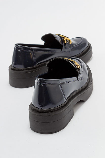 Simone - Navy Patent Bit Platform Loafers