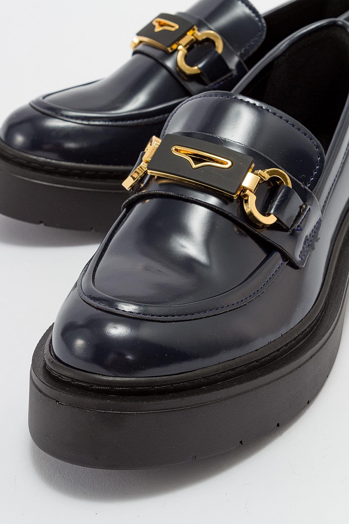 Simone - Navy Patent Bit Platform Loafers