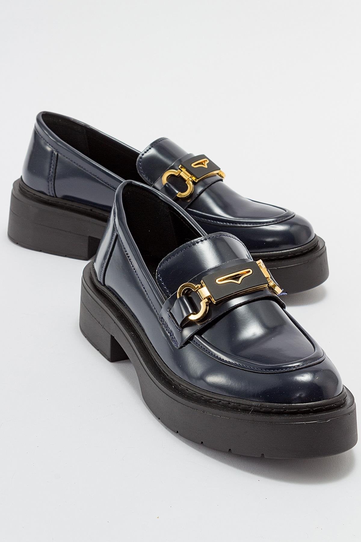 Simone - Navy Patent Bit Platform Loafers