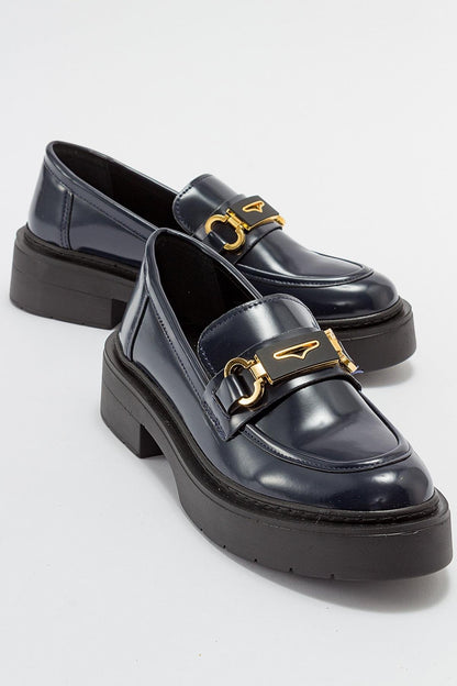 Simone - Navy Patent Bit Platform Loafers