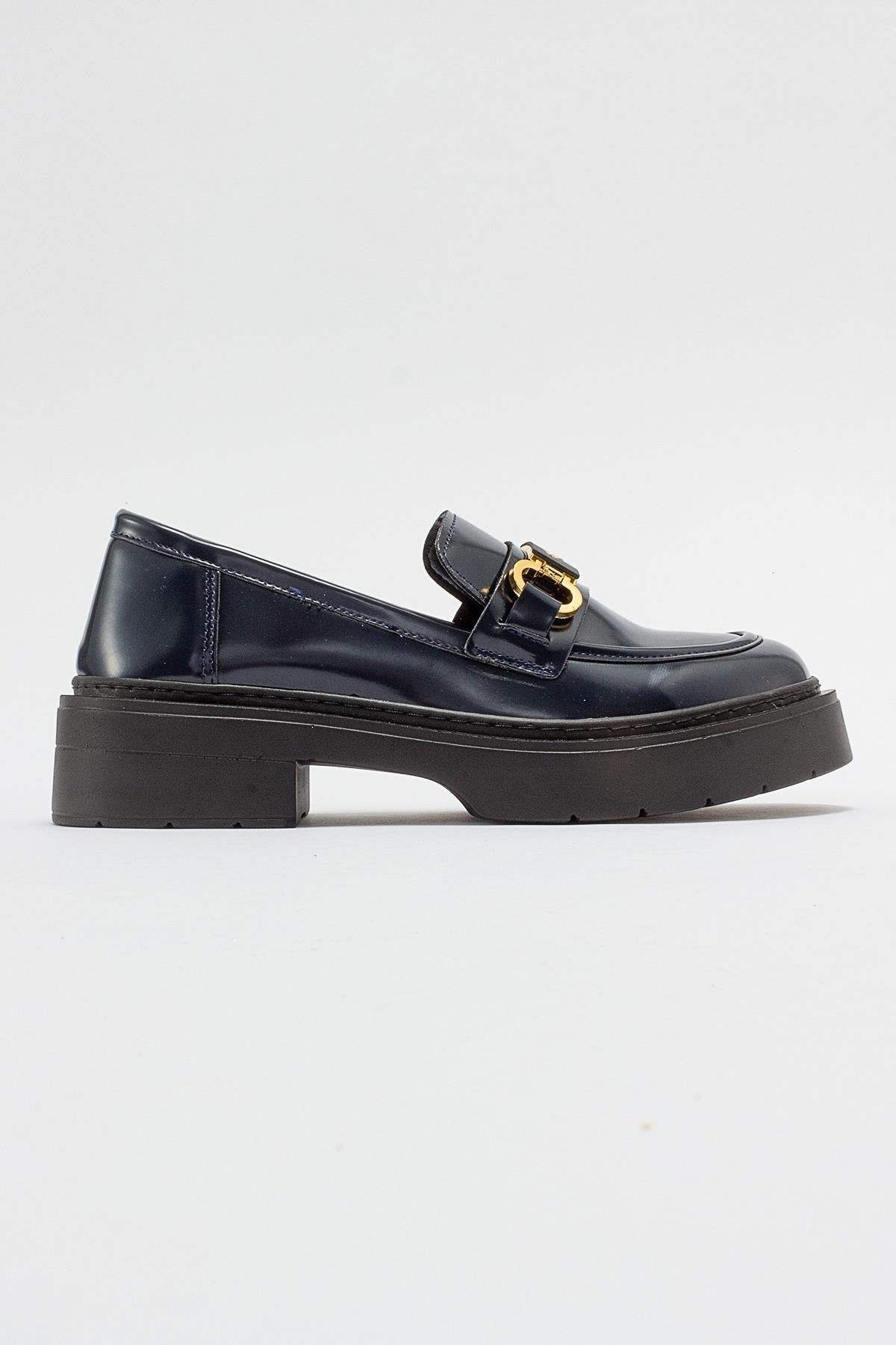 Simone - Navy Patent Bit Platform Loafers