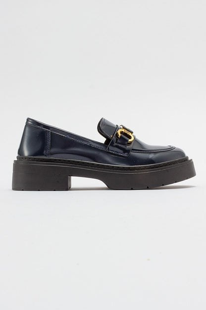 Simone - Navy Patent Bit Platform Loafers