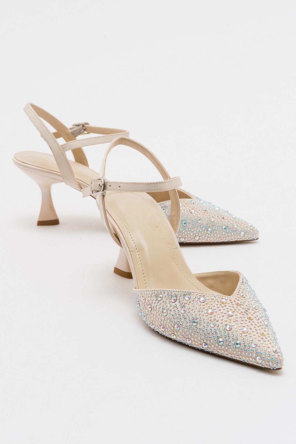 Vilka - Beige Sparkling Slingback Kitten Heels