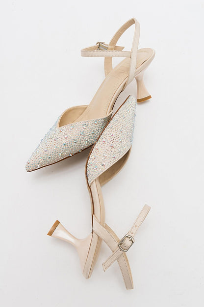 Vilka - Beige Sparkling Slingback Kitten Heels