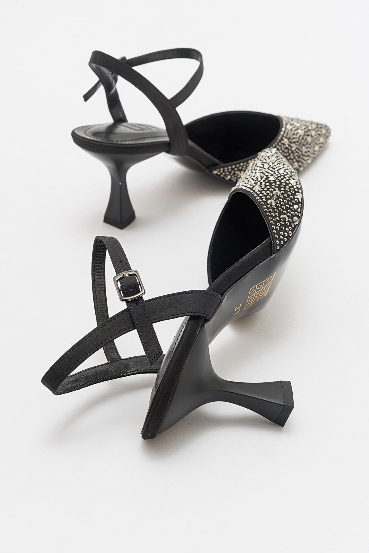 Vilka - Black Sparkling Slingback Kitten Heels