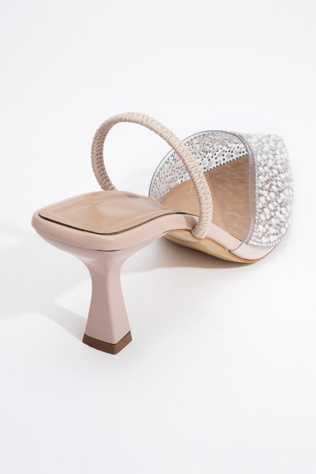 Whena - Clear Slingback Kitten Heels with Embellishments