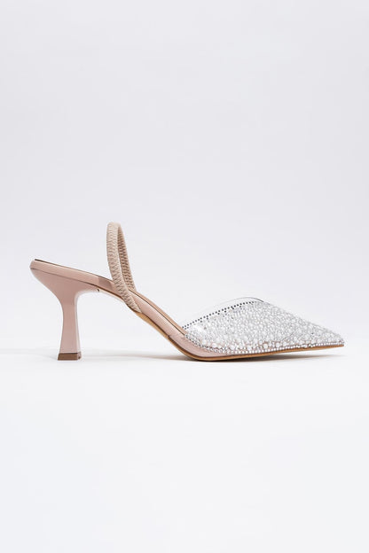 Whena - Clear Slingback Kitten Heels with Embellishments