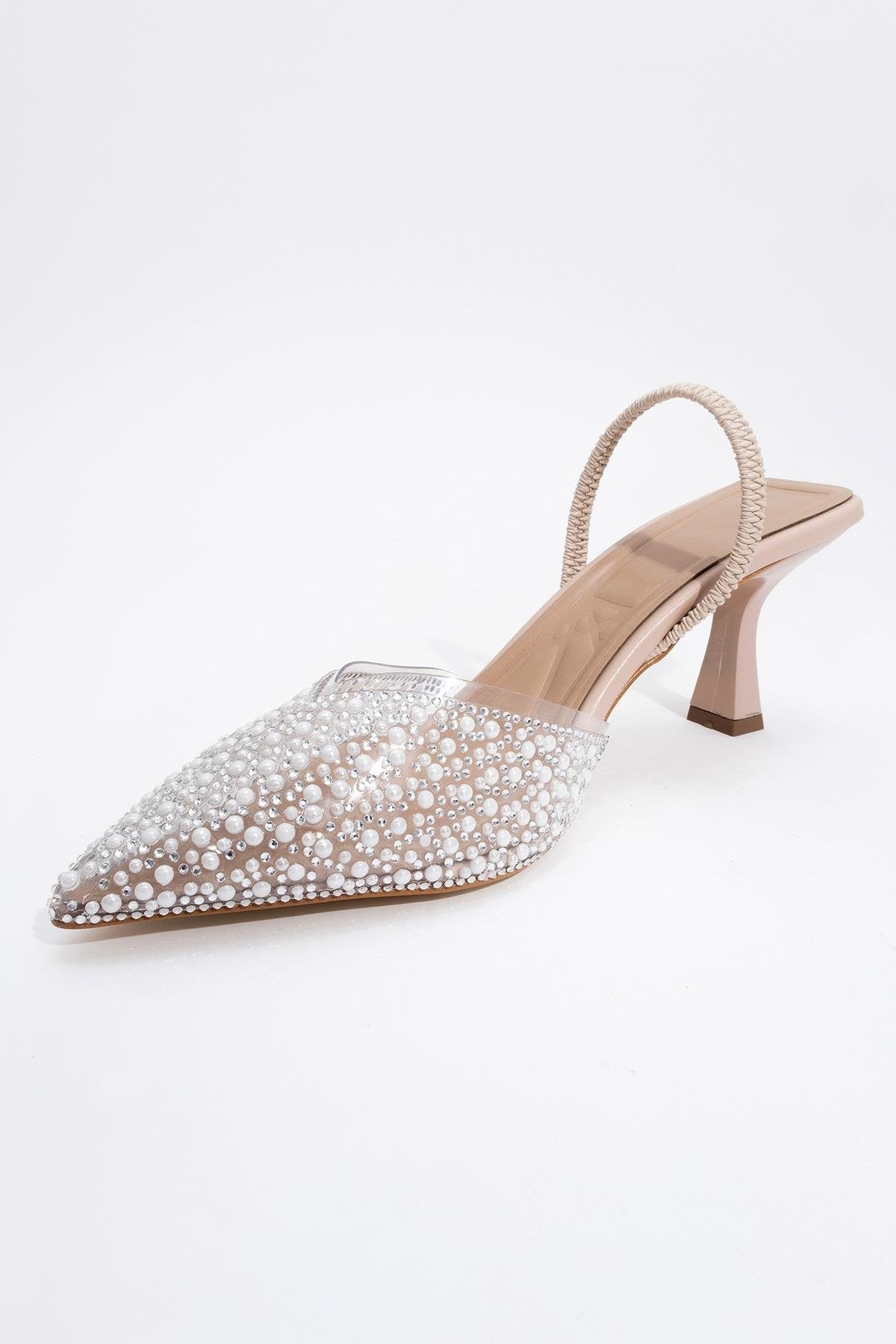 Whena - Clear Slingback Kitten Heels with Embellishments