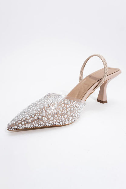Whena - Clear Slingback Kitten Heels with Embellishments